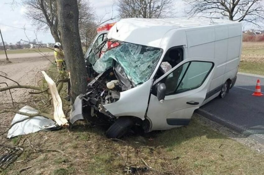 Kierowca Renault Master wjechał w drzewo – był kompletnie pijany