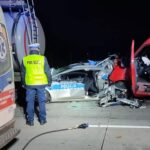 Na A4 bus wbił radiowóz pod cysternę - 2 policjantów w szpitalu