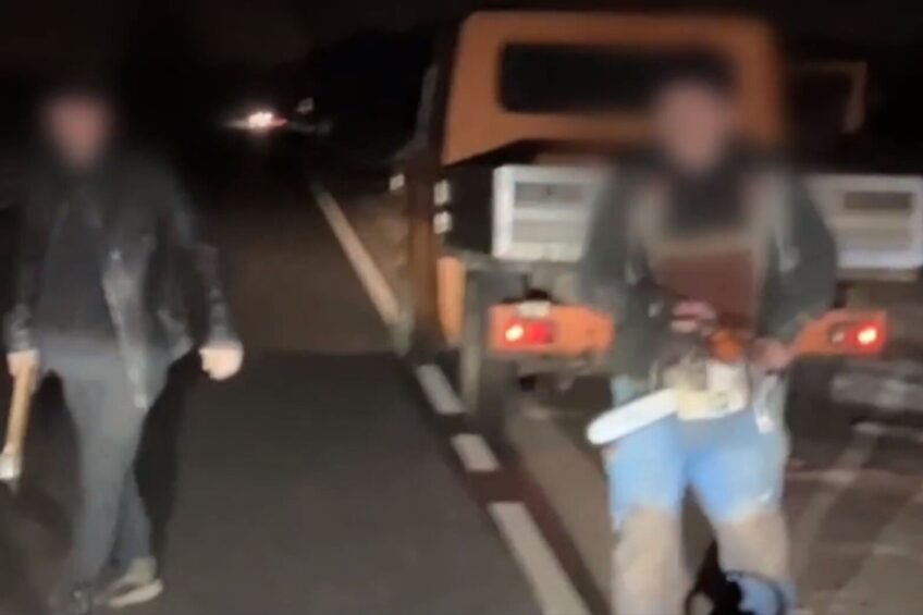 Ekipa ze Sprintera wyskoczyła z siekierą i piłą mechaniczną