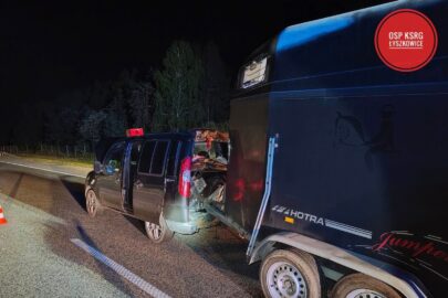Sprinter najechał na przyczepę z końmi. Jedno zwierzę uśpiono