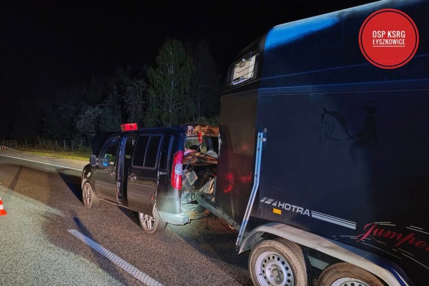 Sprinter najechał na przyczepę z końmi. Jedno zwierzę uśpiono