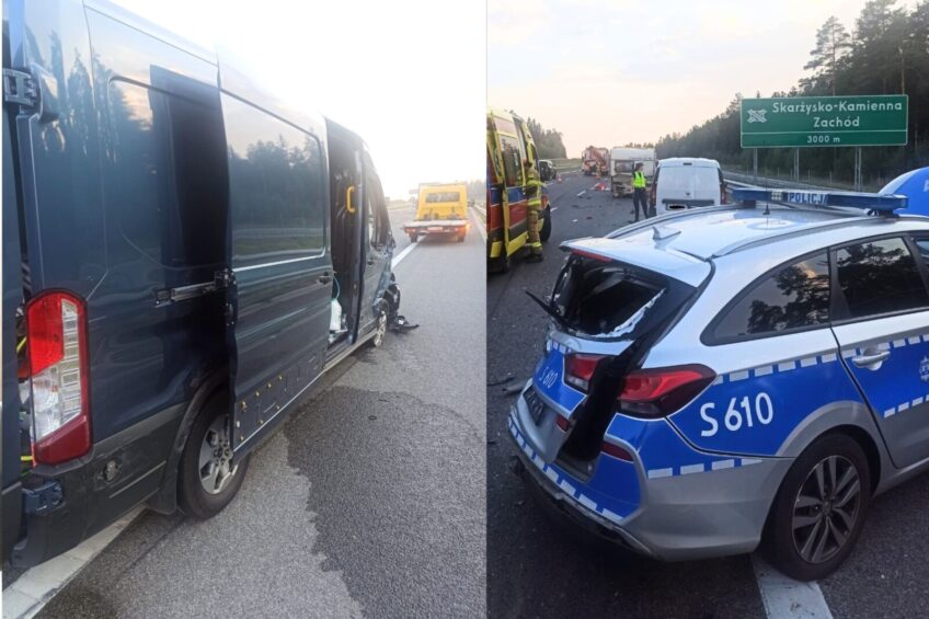 Transit wjechał w radiowóz zabezpieczający kolizję na S7