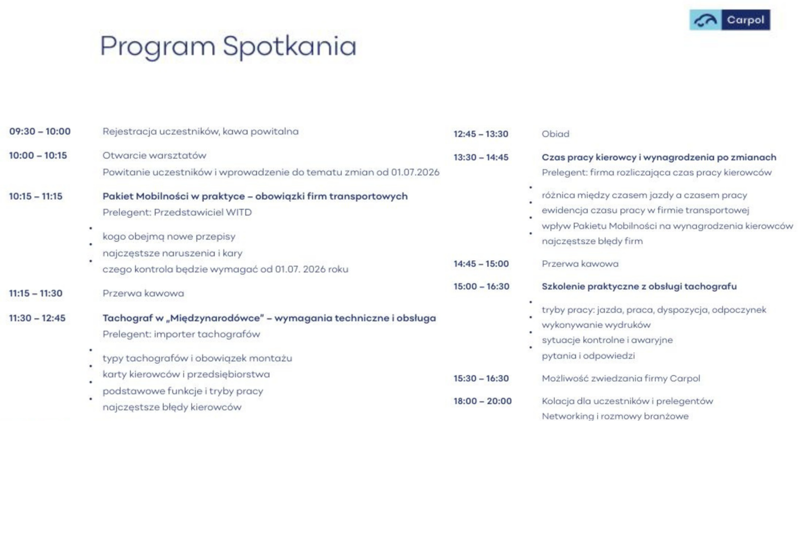 „Tacho” w busach – Carpol organizuje bezpłatne warsztaty dla przewoźników