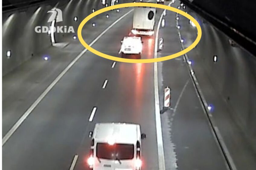 Z farcikiem! Na „Zakopiance” koło z naczepy przeleciało nad Vivaro