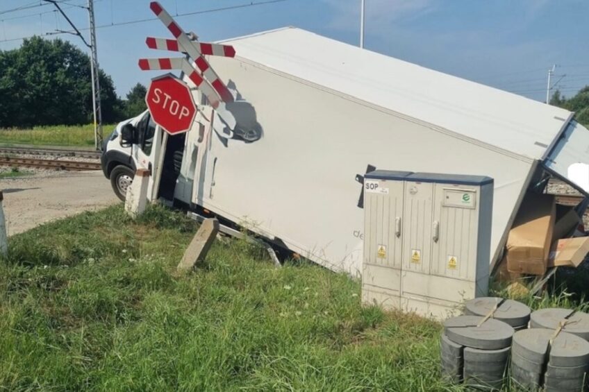 Boxer wjechał na tory pod drezynę – kierowca busa z mandatem